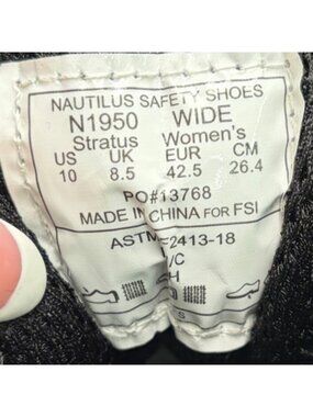 Nautilus Stratus Womens Size 10D Black Gray‎ Composite Toe Safety Work Shoes